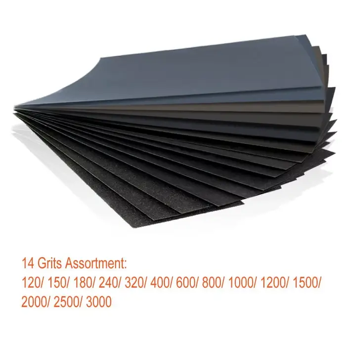 Assortiment de feuilles de papier abrasif pour ponçage automobile
