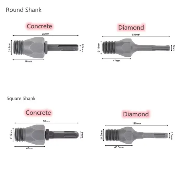 Adaptateur de perceuse électrique SDS Plus 13 mm avec tige de connexion M22 pour foret diamanté à qu