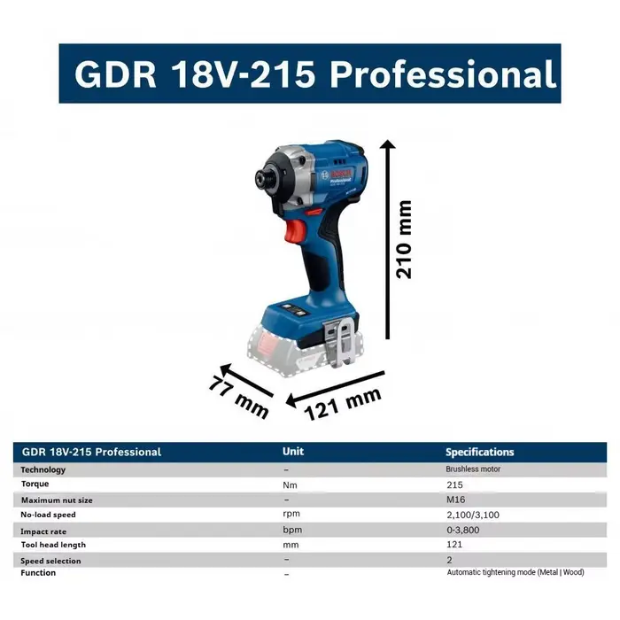 Visseuse à percussion sans fil Bosch GDR 18V-215