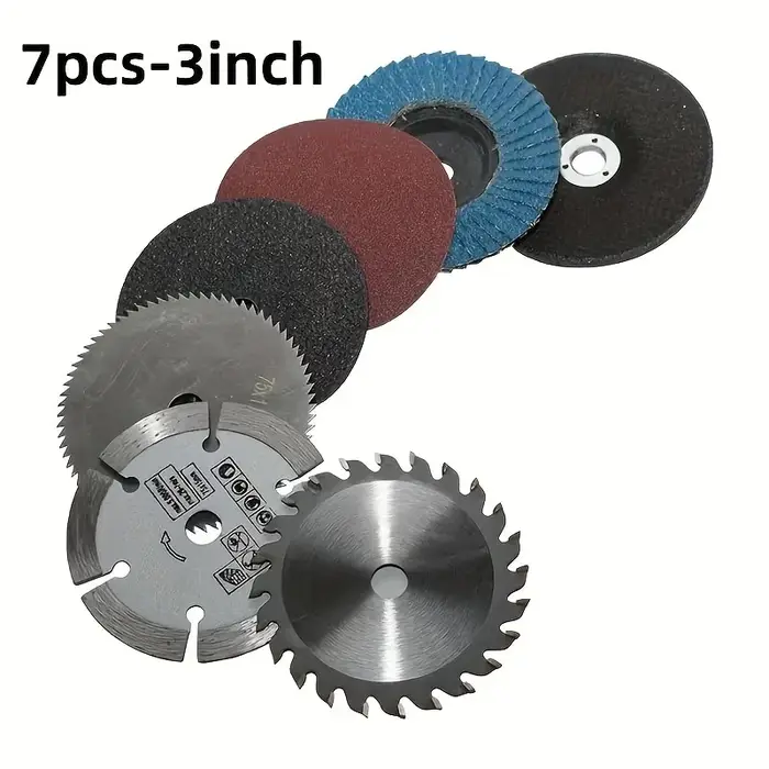 Ensemble de 7 lames de scie circulaire Procut de 3 pouces avec disque de meulage de 75 mm - Structure en acier durable