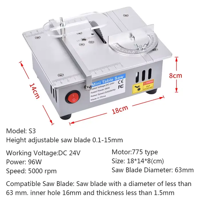 Mini scie de Table 96W 5000 tr/min