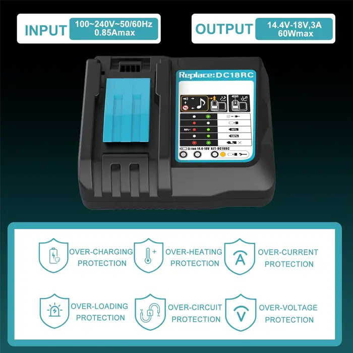 Chargeur de batterie Li-ion DC18RC pour Makita 18V BL1830 BL1815 14.4V BL1430