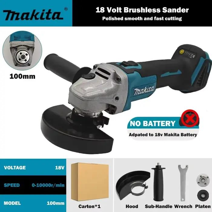 Makita 18V Nouvelle meuleuse sans fil DGA404 avec disque de 125 mm, batterie Li-4-1/2” / 5” 6,0 Ah, pour le meulage du métal et la découpe du bois
