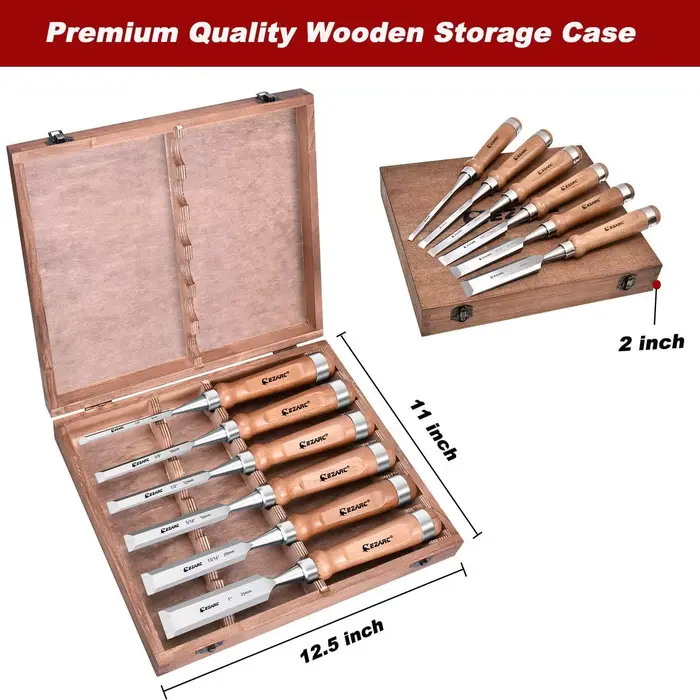 Ensemble d'outils de ciseau à bois, Kit de ciseaux de sculpture sur bois avec étui en bois de qualit