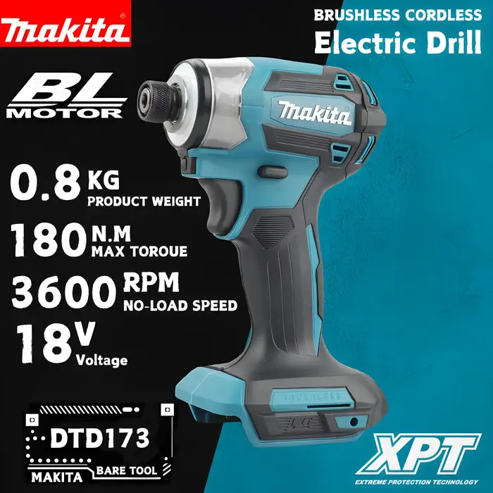 Makita DTD173 18V tournevis à percussion sans fil 180Nm perceuse électrique tournevis avec lumière L
