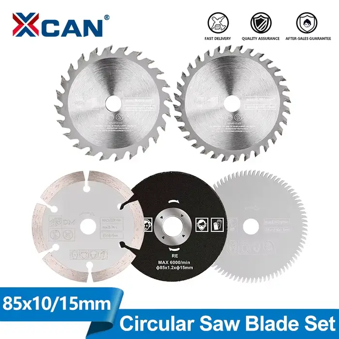 XCAN 5 pièces Mini jeu de lames de scie circulaire 85x1 0/15mm HSS/TCT/disque de coupe diamant lame