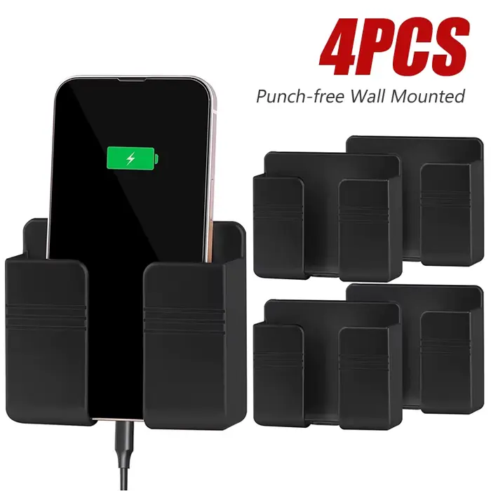 Boîte de rangement murale multifonction sans poinçon, 4/2/1 pièces, organisateur de télécommande TV, prise de téléphone portable montée, support de charge