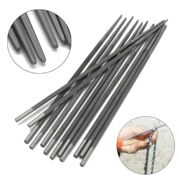 12 pièces limes rondes de tronçonneuse 4.0mm/4.8mm/5.2mm/5.5mm 5/32 "3/16" 13/64 "7/32" pour affûter l'affûteur de scie à chaîne généralement 25cm Len