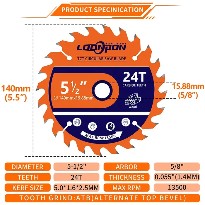 Loonpon TCT lame de scie circulaire en carbure disques de roue disque de coupe du bois 115 140 165 184 254mm