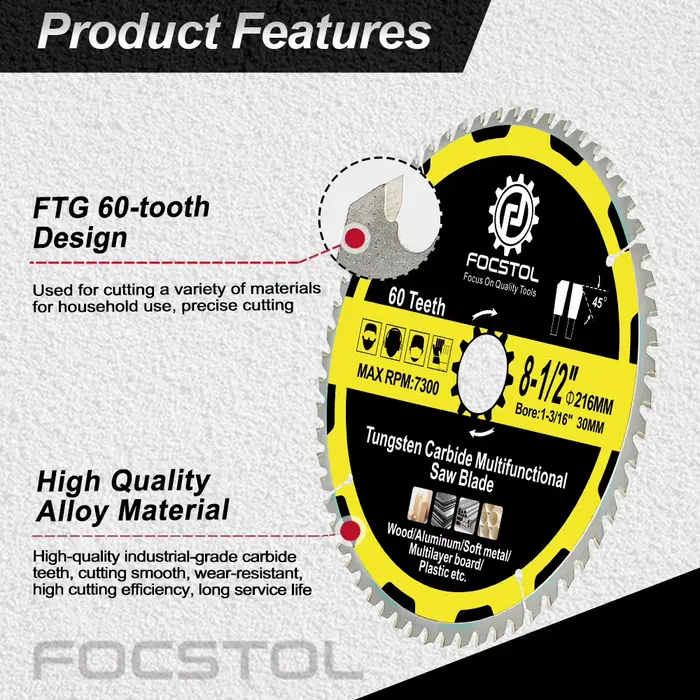 FOCSTOL lames de scie coupe du bois avec clous raccords stratifiés TCT pointe en carbure multi-usages aluminium