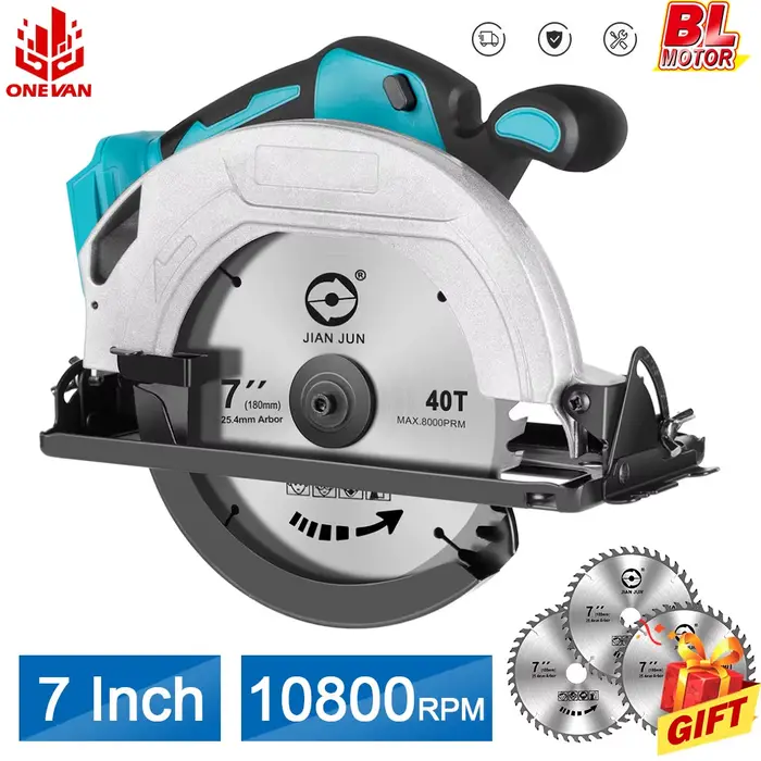 ONEVAN 180mm 7 pouces scie circulaire électrique sans brosse bois réglable sans fil