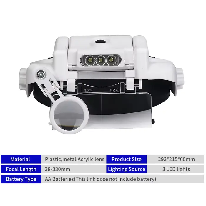Loupe à bandeau LED, Loupes mains libres pour bijoux, montre, réparation électronique, Loupe à lenti