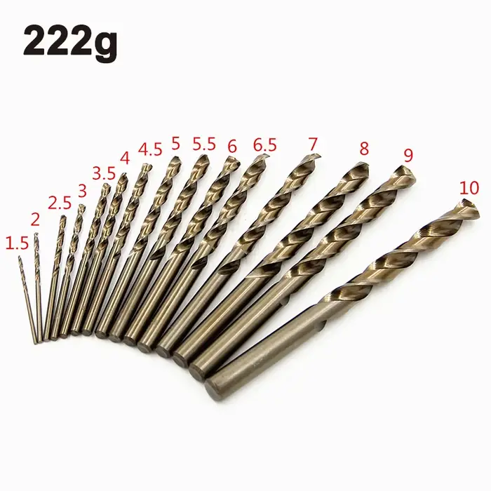15pc M35 cobalt contient du foret hélicoïdal à tige droite jaune rôti 1.5-10mm acier rapide jeu d'ou