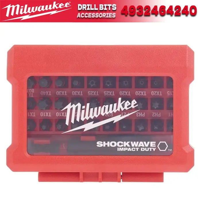 MILWAUKEE 4932464240 SHOCKWAVE 32 pièces jeu d'embouts de tournevis à percussion pour perceuse