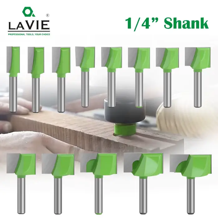 LAVIE Ensemble de fraises droites de nettoyage de fond à queue de 1/4 pouce pour machine à bois