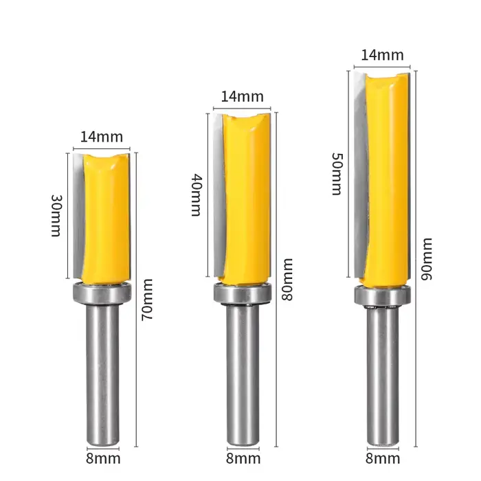 Mèche de routeur droite guidé à roulement à tige de 8 mm - Coupe-bordure affleurante de 14 mm de diamètre pour la copie de modèles et le profilage des bords