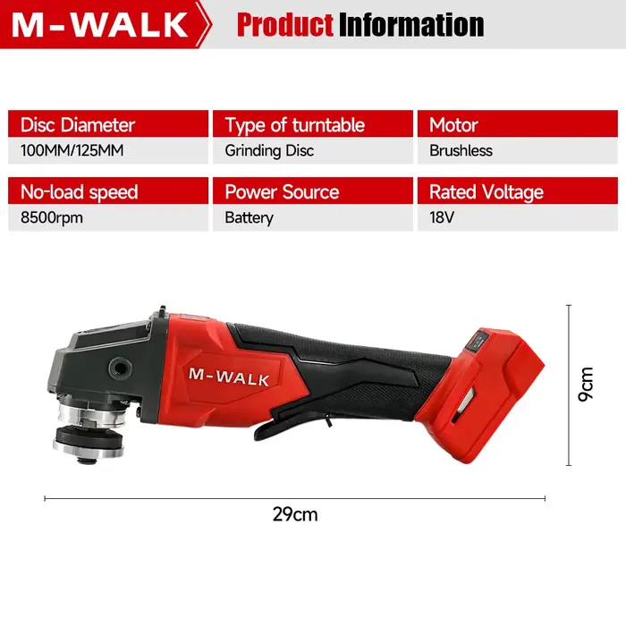 Meuleuse d'angle sans balais haute vitesse M-WALK 8500 tr/min 100/125 mm avec protection de sécurité