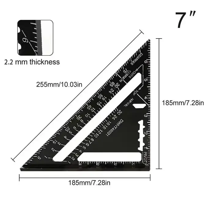 Règle triangulaire de 7 pouces en alliage d'aluminium