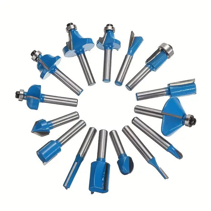 Jeu d'embouts de routeur professionnels 15 pièces 1/4 "avec 3 adaptateurs-outils de coupe du bois en carbure