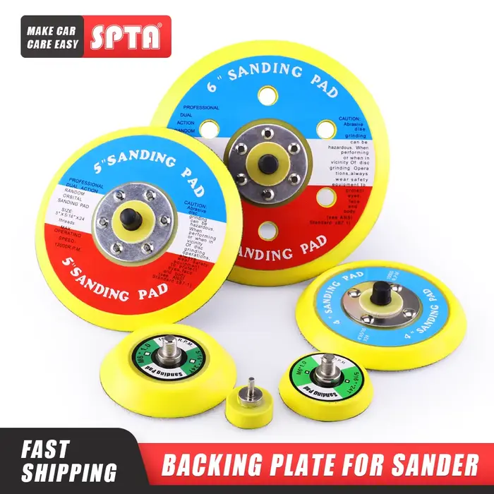 SPTA 1PC M6 5/16" DA Plaque de ponçage orbitale 2" 50mm 3" 75mm 4" 100mm 5" 125mm à fixation auto-agrippante pour ponceuse pneumatique et polisseuse automobile