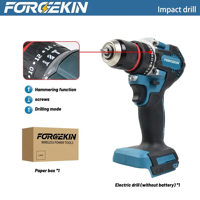 FORGEKIN Perceuse-visseuse sans fil à batterie lithium-ion, outil de perçage électrique rechargeable pour bricolage domestique, compatible avec les batteries Makita