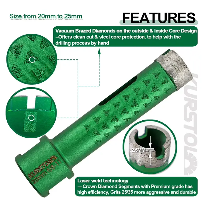 KURSTOL 1 pièce 5/8-11 20/25/32/35/38/45mm Forets diamantés pour perçage à sec du béton