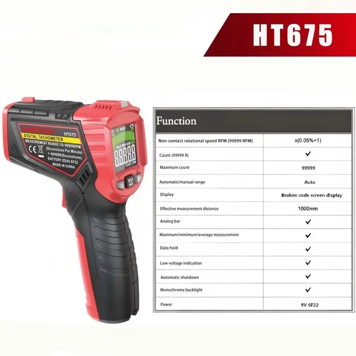 HABOTEST HT670 tachymètre Laser numérique compteur de tr/min sans Contact 2.5-99999