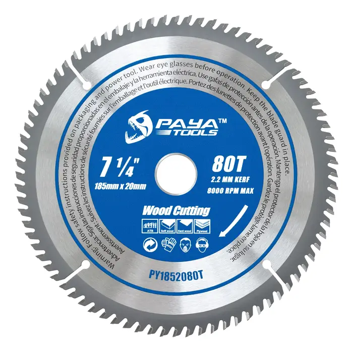 Lame de scie circulaire PAYA 7 1/4" 80T pour le travail du bois, lame TCT ATB pour scies à onglets, 