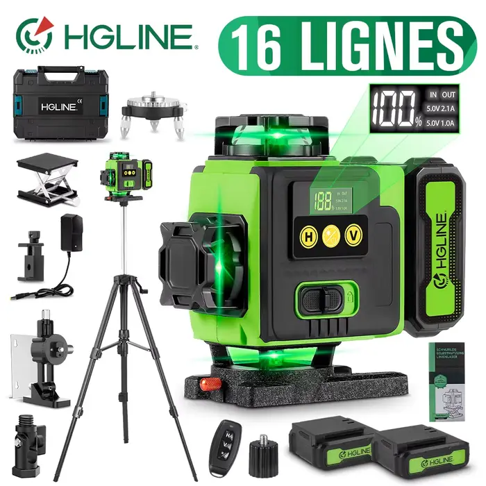 HGLINE 16 lignes niveau Laser APP télécommande niveaux horizontaux verticaux affichage de puissance de la Machine nivellement Laser avec trépied de 100 cm