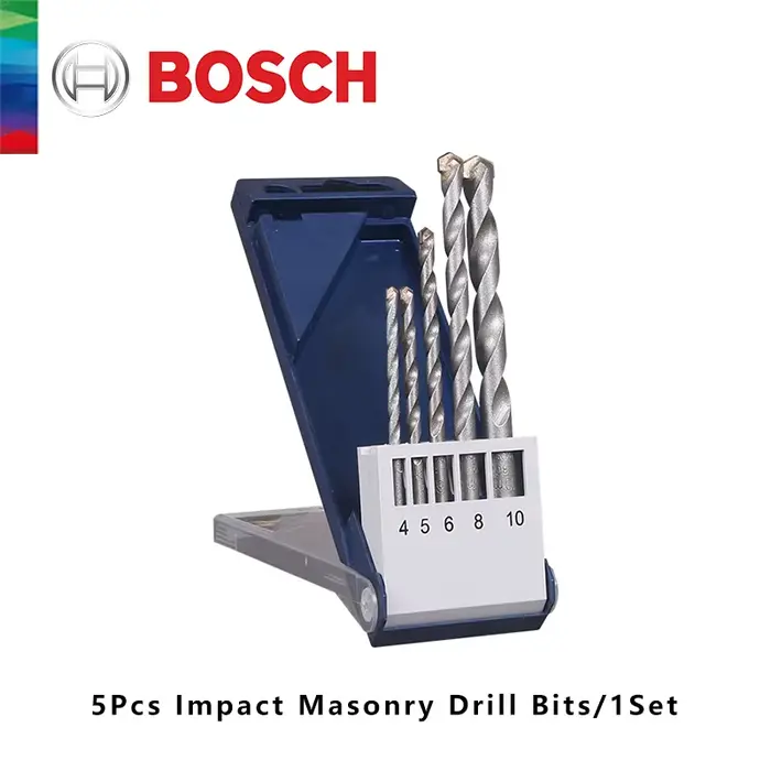 Forets à percussion BOSCH pour maçonnerie, 5 tailles, 4-10 mm, kit de forets rotatifs à pointe en ca