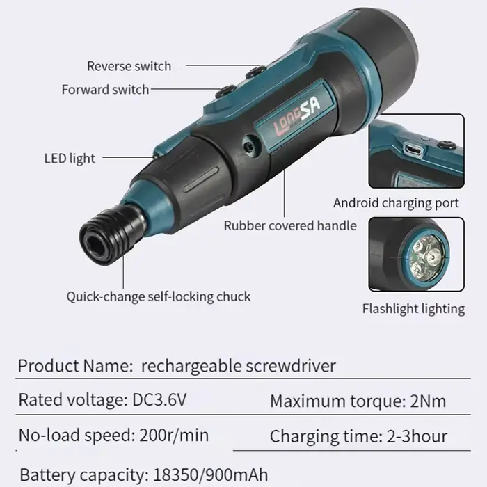 Tournevis électrique 2Nm 3.6V 200r/min