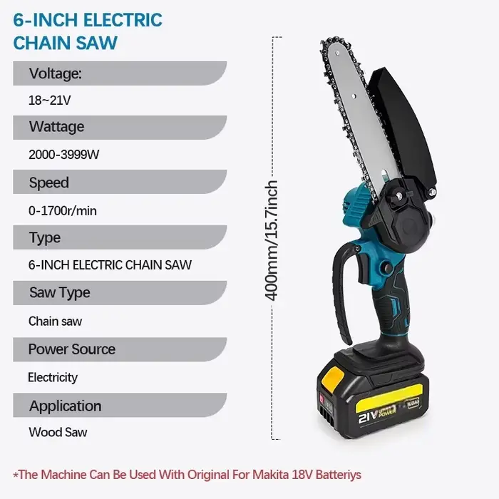 1700 tr/min 6 pouces Mini Li-Ion tronçonneuse électrique une main scie
