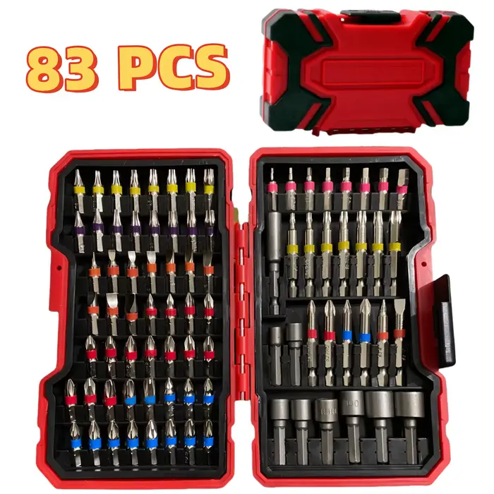 Jeu de forets à percussion 83 pièces avec tournevis à écrou magnétique, fente transversale en acier