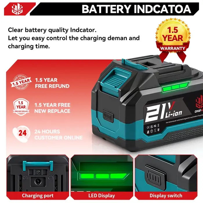 Batterie au lithium ONEVAN 22500mAh 15000mAh avec indicateur de capacité rechargeable pour outils él
