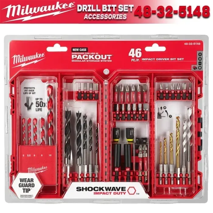 Milwaukee 48-32-5148 Ensemble de 46 embouts de perçage à percussion SHOCKWAVE