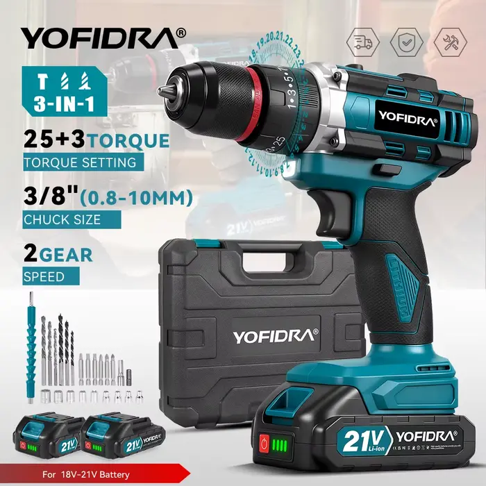 YOFIDRA 25 + 3 couple perceuse à percussion électrique portable 3IN1