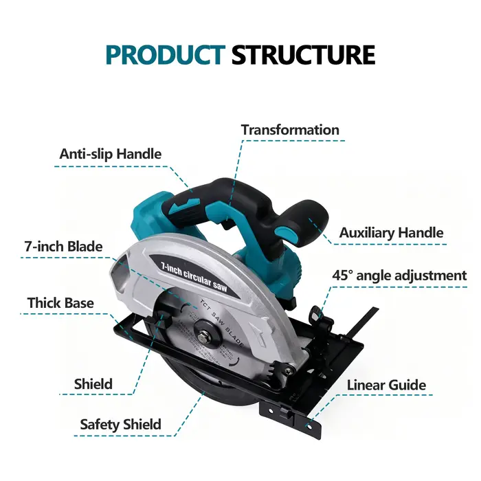 Nouvelle scie circulaire sans balais 4000W 185mm 11000 tr/min 0-45° 2026 ° Coupe biseautée compatible avec la batterie