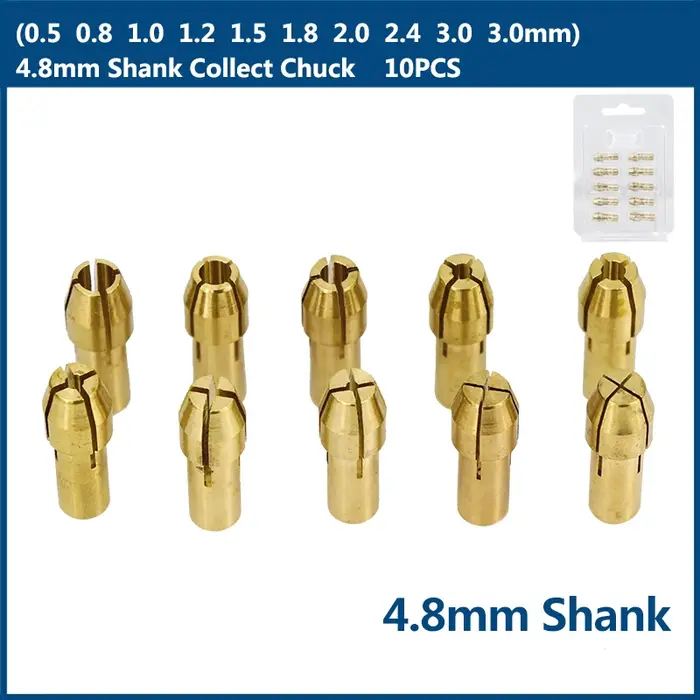 XCAN Mini perceuse pince mandrin 10 pièces 0.5-3.2mm 4.3/4.8mm tige en laiton mandrins adaptateur pour Dremel outil