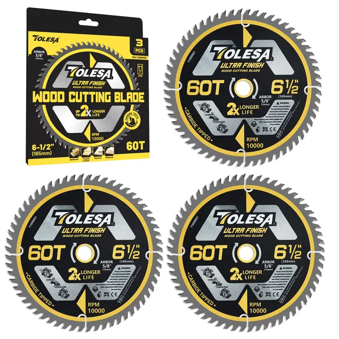 TOLESA Lot de 3 lames de scie circulaire de 6-1/2 po (40T / 60T) pour la découpe du bois