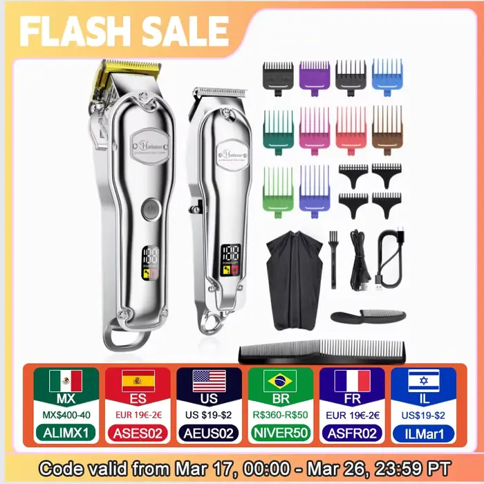 Hatteker professionnel coupe-cheveux homme tondeuse à cheveux ensemble métal électrique sans fil ton