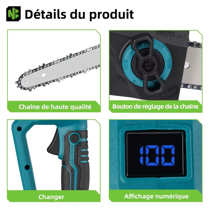 NEWBENY 12 pouces scie électrique sans brosse sans fil efficace jardin travail du bois outil