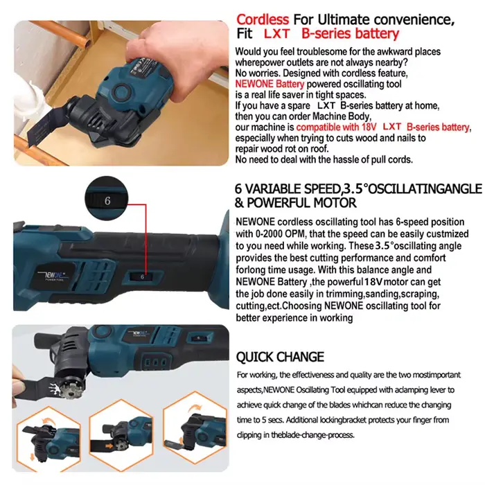 Outil oscillant à dégagement rapide sans balais NEWONE 18V