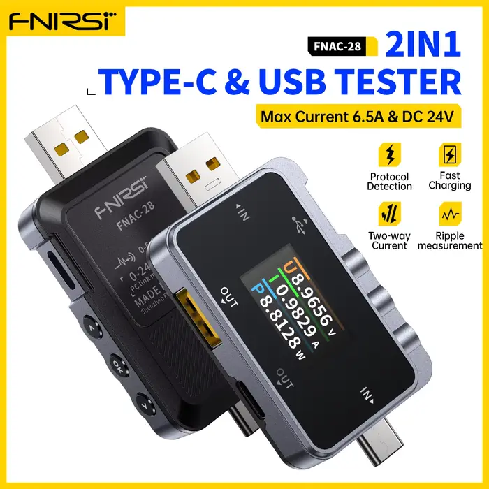 FNIRSI FNAC-28 testeur USB type-c 2-en-1 voltmètre numérique ampèremètre
