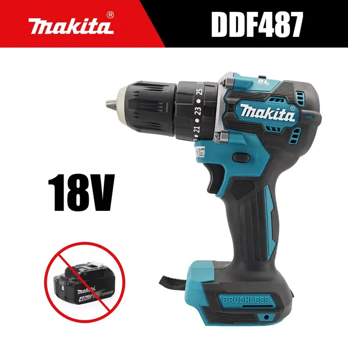 Makita Original DDF487 Perceuse-visseuse sans fil 18V, visseuse à percussion électrique sans balais,