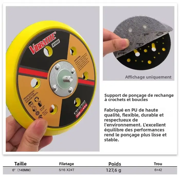 Support de ponçage multi-trous de 6 po (150 mm) à fixation auto-agrippante avec filetage 5/16x24T