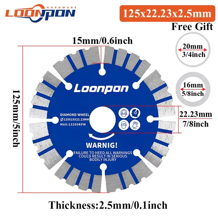 Loonpon lame diamant 125mm lame de scie disque de coupe de pierre roue lame de coupe pour coupe à se