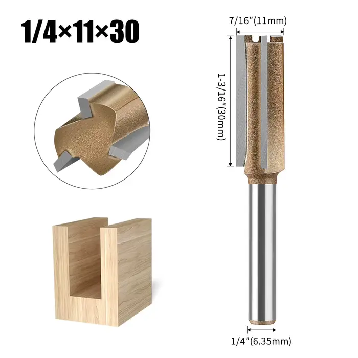 1 pièce Fraise droite à trois tranchants 1/4'' 1/2'' pour défonceuse, outil professionnel de travail