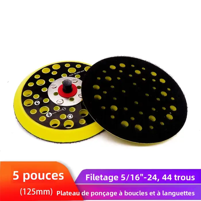 Support de ponceuse 5 pouces 125mm 44 trous, tampons de ponçage à crochet et boucle avec support de