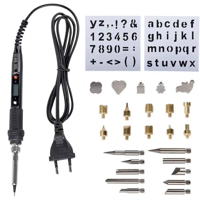 JCD 80W stylo de gravure fer à souder électrique Kit de combustion du bois retournement mot gaufrage
