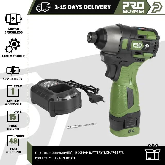 PROSTORMER – tournevis électrique 17V, perceuse/visseuse sans fil 140nm, batterie 1500mAh, outils électriques hexagonaux rechargeables